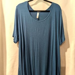 Blue green midi swing dress with short sleeves